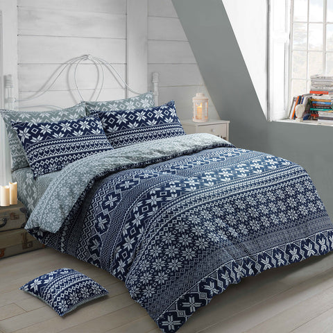 Velosso Nordic Flannelette Reversible Navy Duvet Cover & Pillowcase Set