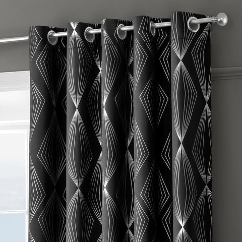 Velosso Onyx Black Ready Made Thermal Eyelet Curtains