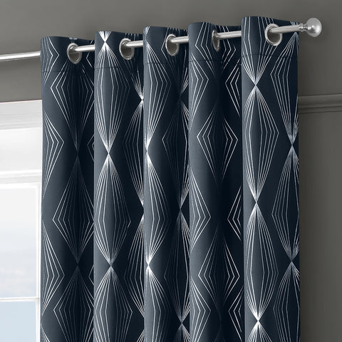 Velosso Onyx Navy Thermal Blackout Ready Made Eyelet Curtains