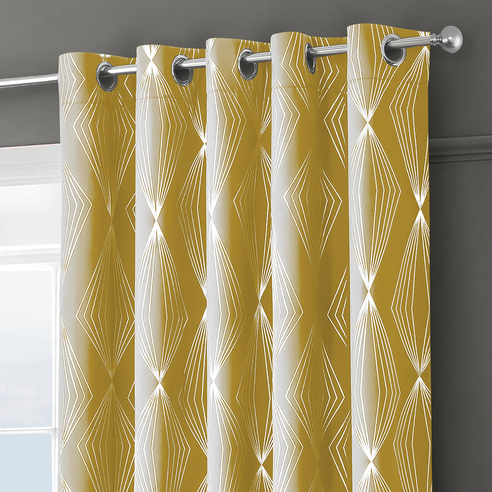 Velosso Onyx Ochre Thermal Blackout Ready Made Eyelet Curtains