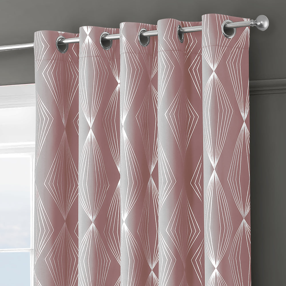 Velosso Onyx Blush Pink Thermal Blackout Ready Made Eyelet Curtains
