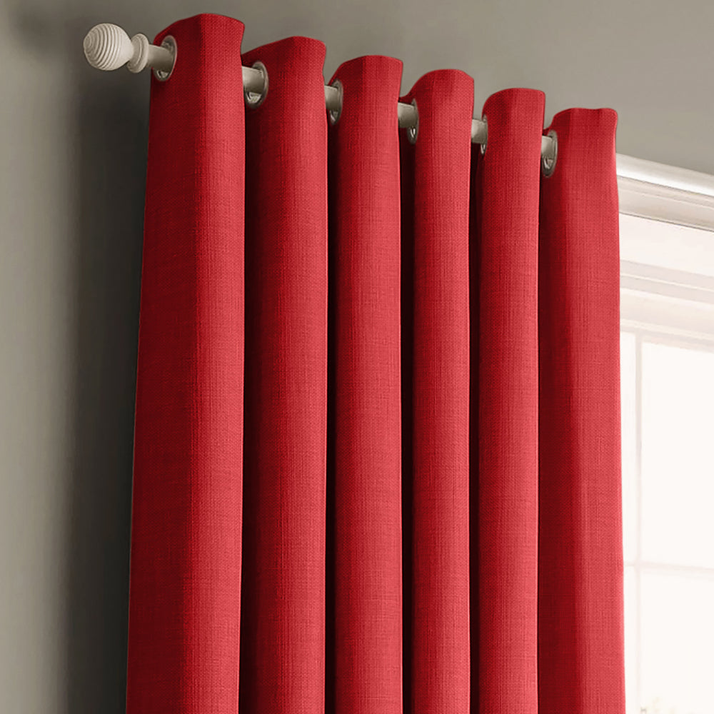 Velosso Panama Red Ready Made Cotton Eyelet Curtains