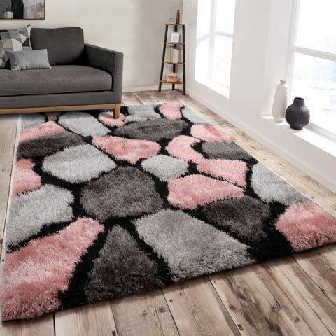 Home Republic Pebbles Pink 3D Carved Shaggy Floor Rug