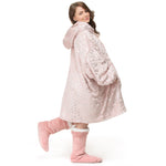 Velosso Pink Metallic Foil Print Teddy Oversized Hoodie