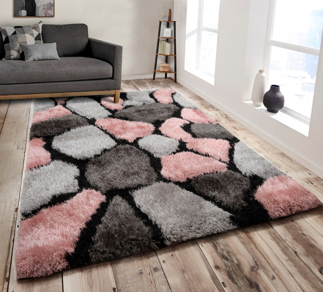 Home Republic Pebbles Pink 3D Carved Shaggy Floor Rug