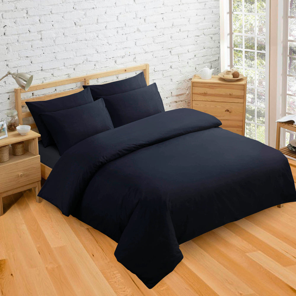 Velosso Plain Dyed Black Duvet Cover & Pillowcase Set