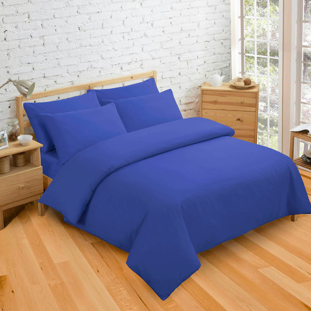 Velosso Plain Dyed Blue Duvet Cover & Pillowcase Set