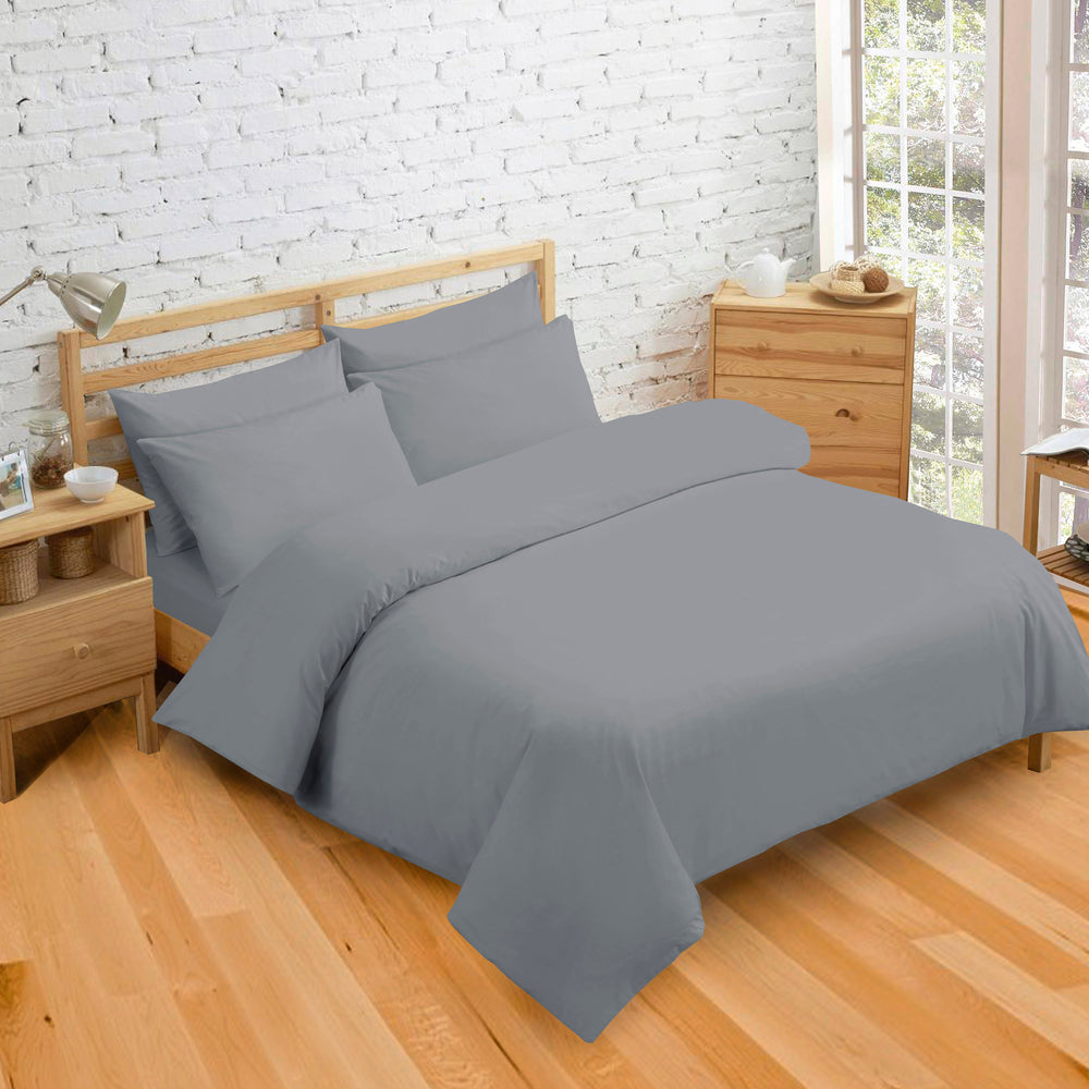 Velosso Plain Dyed Grey Duvet Cover & Pillowcase Set