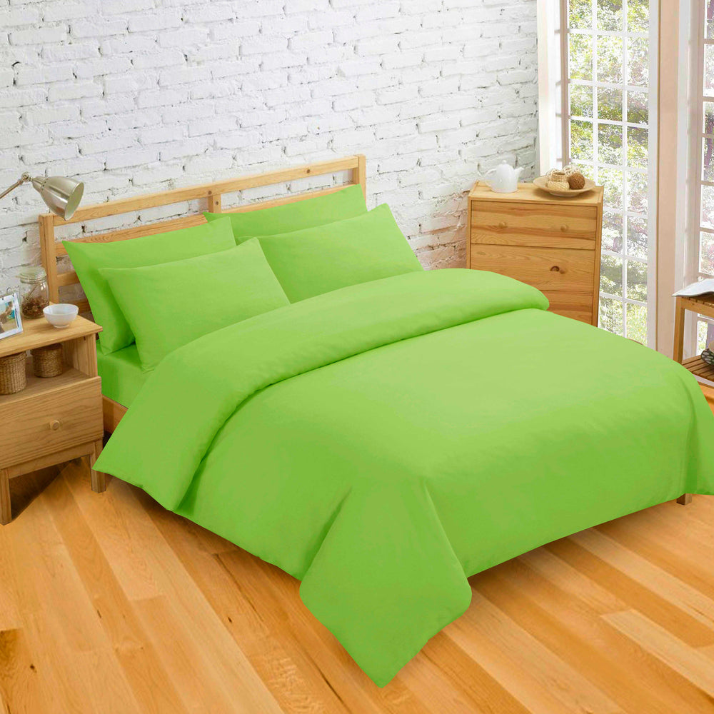 Velosso Plain Dyed Lime Duvet Cover & Pillowcase Set