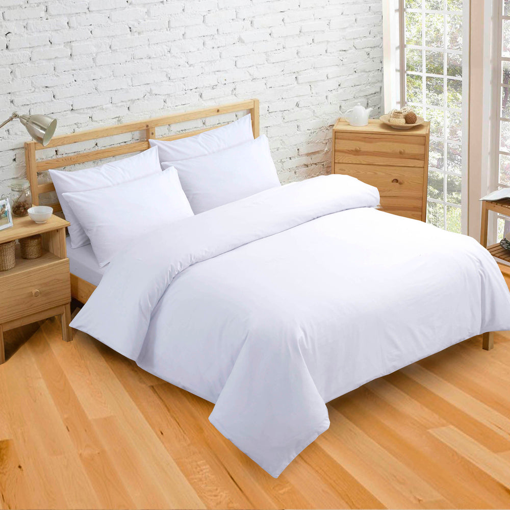 Velosso Plain Dyed White Duvet Cover & Pillowcase Set