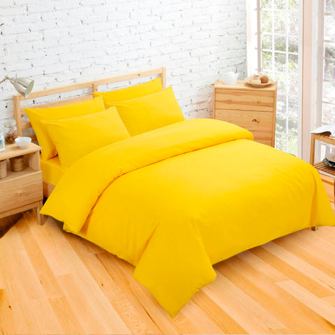 Velosso Plain Dyed Yellow Duvet Cover & Pillowcase Set