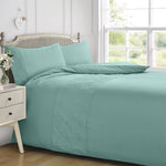Velosso Quilted Floral Embossed Duck Egg Duvet Cover & Pillowcase Set