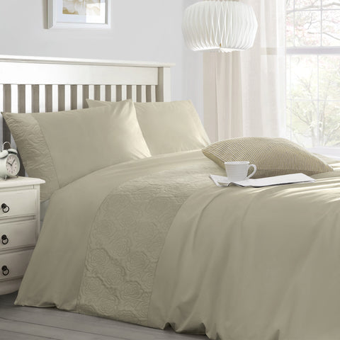 Velosso Quilted Floral Embossed Taupe Duvet Cover & Pillowcase Set