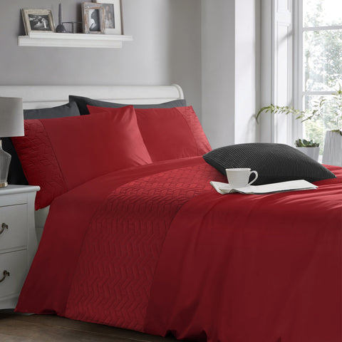 Velosso Quilted Geo Embossed Red Duvet Cover & Pillowcase Set