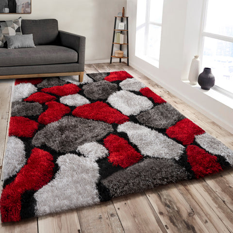 Home Republic Pebbles Red 3D Carved Shaggy Floor Rug