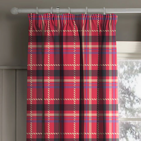 Velosso Natural Check Pencil Pleat Curtains