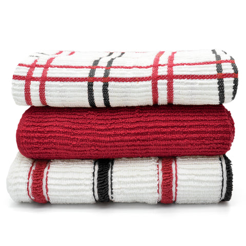Kitchen Trends Luxury Ripple Red Tea Towel Set