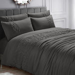 Velosso Rosa Quilted Floral Charcoal Duvet Cover & Pillowcase Set