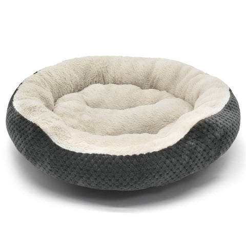 Pet Winks Luxury Round Faux Fur Grey Cuddler Pet Bed
