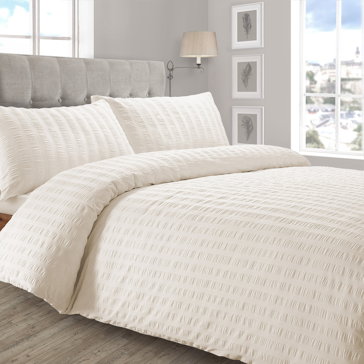 Cream Seersucker Duvet Cover & Pillowcase Set Linens Online