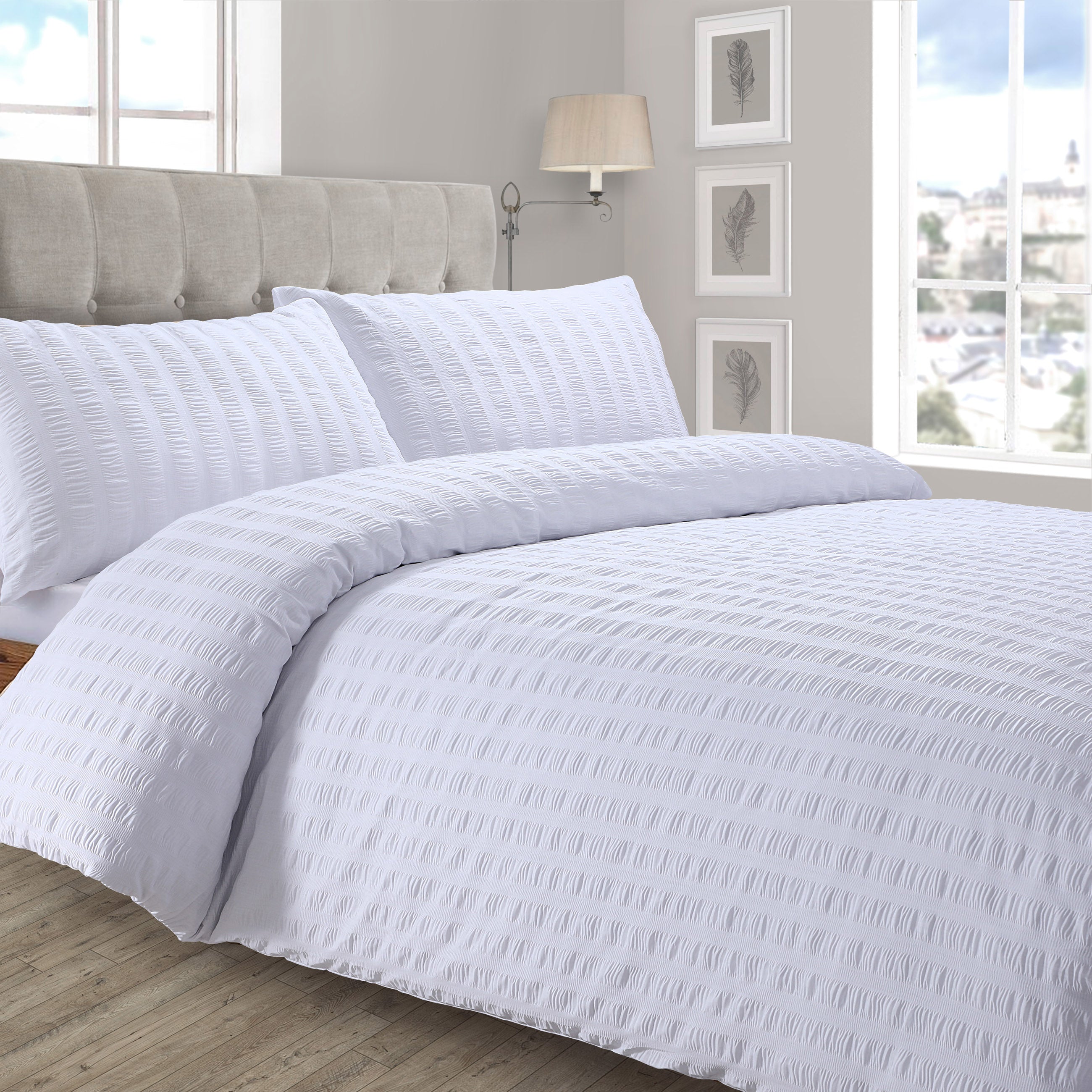 Threshold Twin Seersucker Duvet Cover & Sham Set – White, 68x94 Inches, Machine Washable