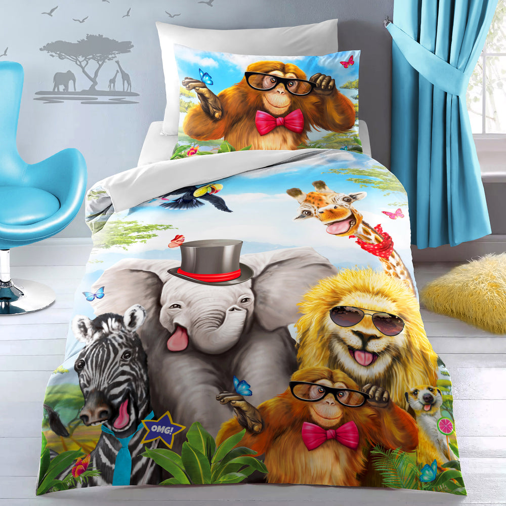 Velosso Selfie Animals HD Digital Print Duvet Cover & Pillowcase Set