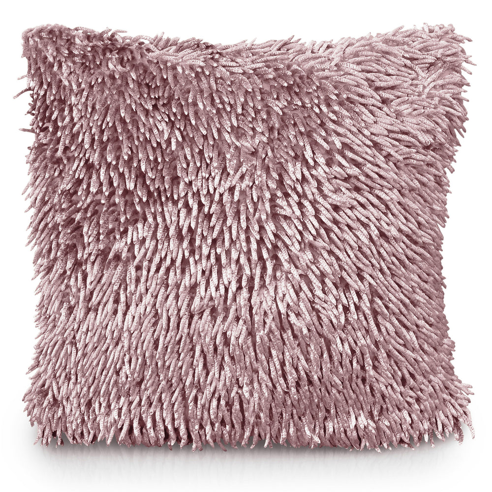 Velosso Blush Pink Shaggy Chenille Cushion Cover
