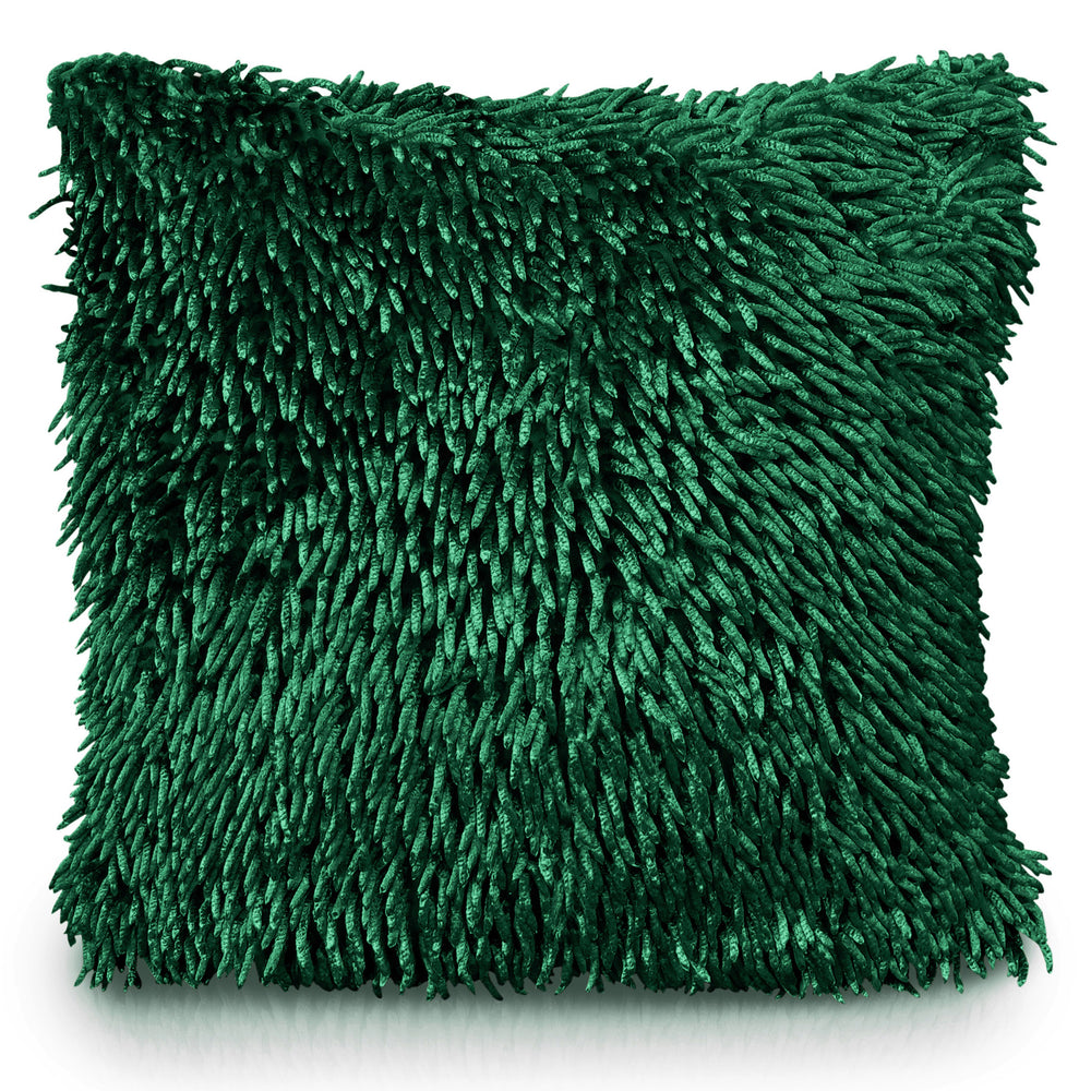 Velosso Emerald Green Shaggy Chenille Cushion Cover