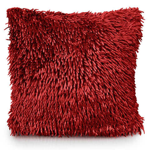 Velosso Red Shaggy Chenille Cushion Cover