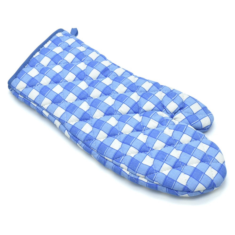 Kitchen Trends Blue Gingham Check Cotton Oven Glove
