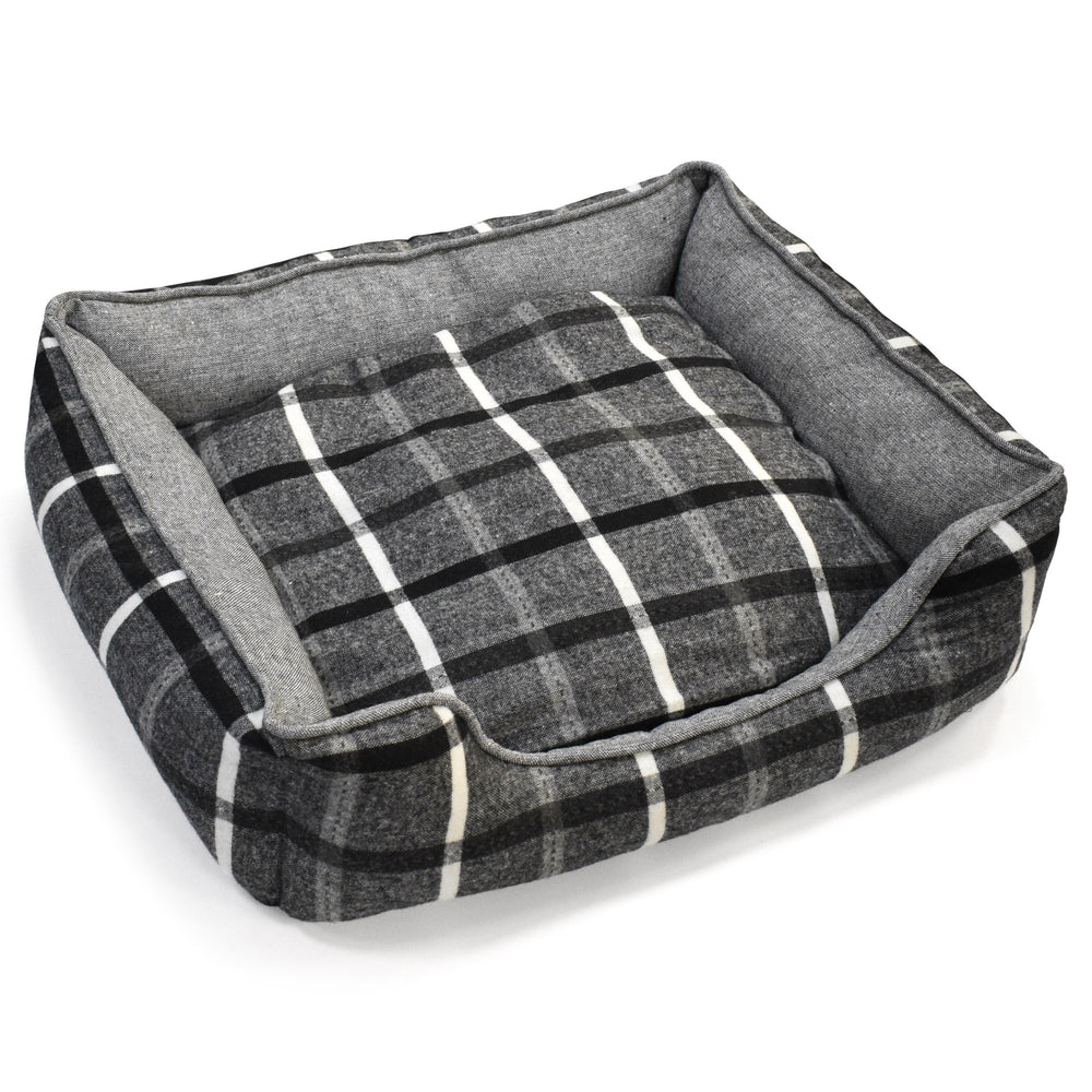 Pet Winks Luxury Check Stripe Slate Grey Cuddler Pet Bed
