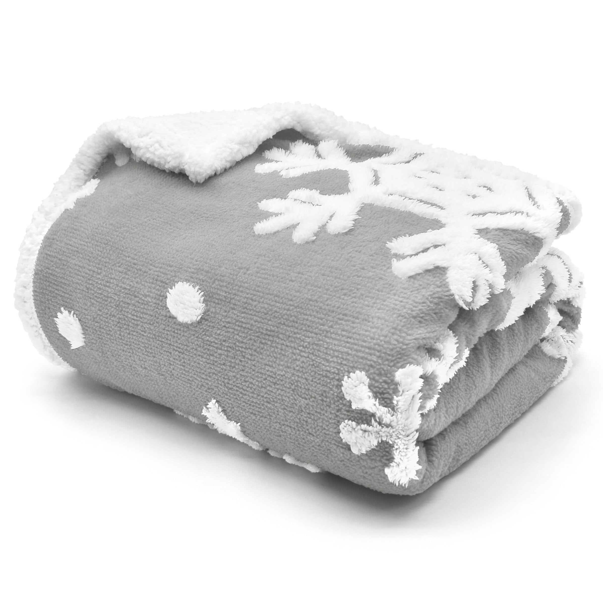 Velosso Jacquard Snowflake Grey Sherpa Blanket | Linens Online