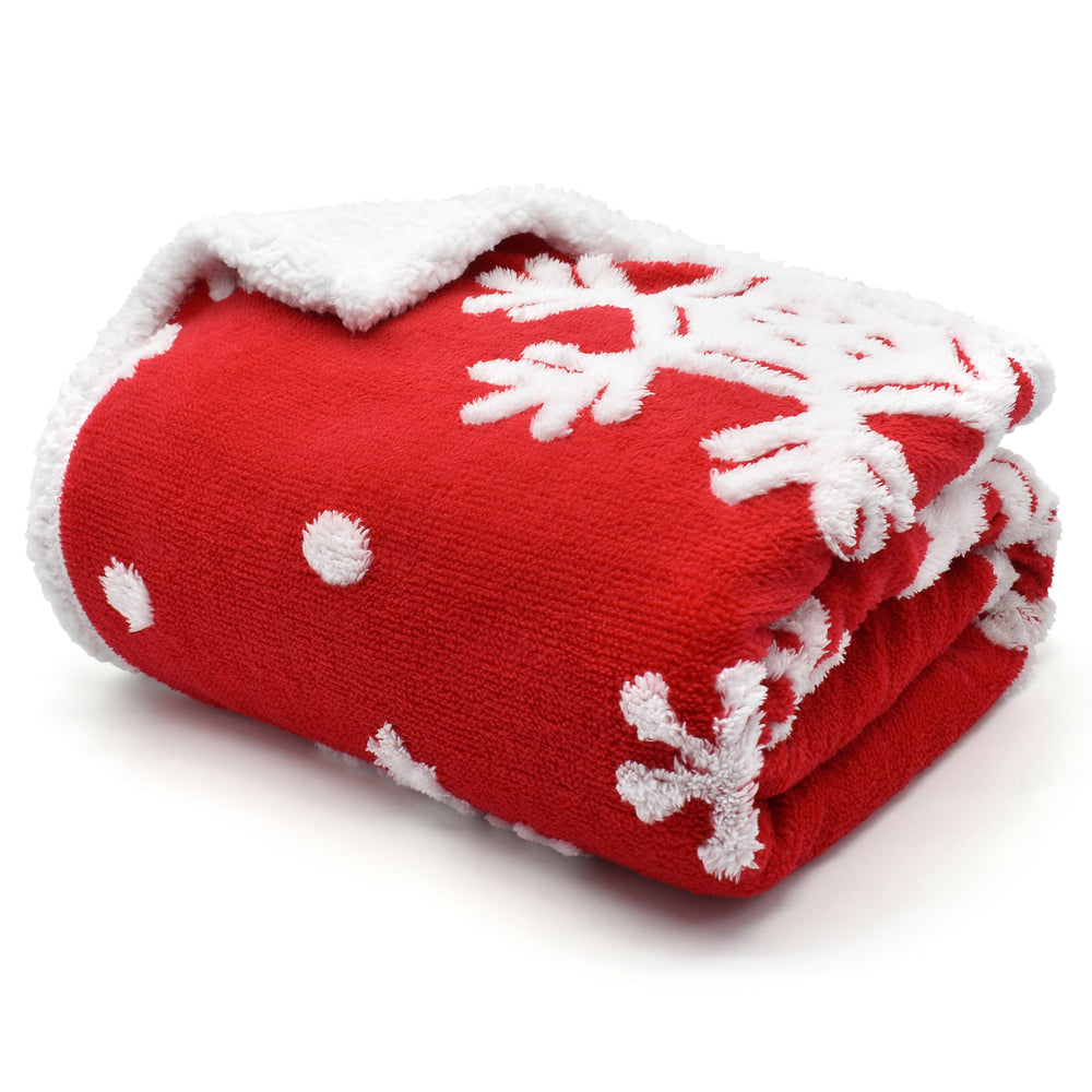 Velosso Jacquard Snowflake Red Sherpa Blanket