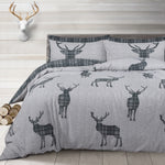 Velosso Stag Check Grey Reversible Duvet Cover & Pillowcase Set