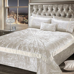 Intimates Starburst Crushed Velvet Diamante Cream Quilted Bedspread