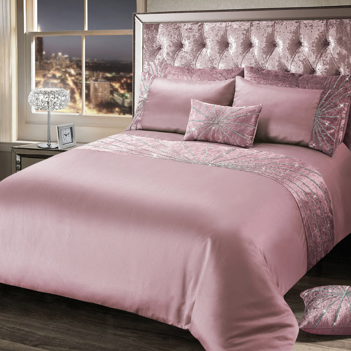 Diamante Starburst Crushed Velvet Pink Duvet Cover Set – Linens Online