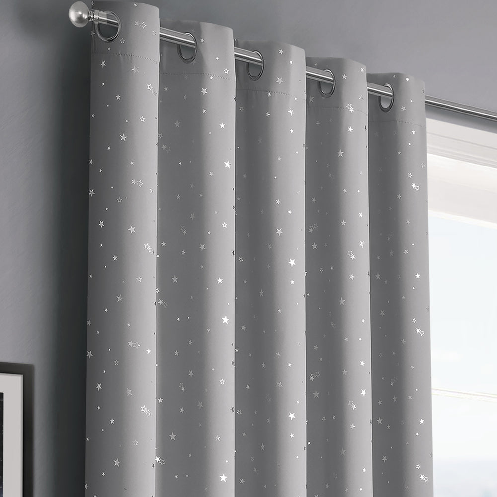 Velosso Stars Grey Thermal Blackout Ready Made Eyelet Curtains