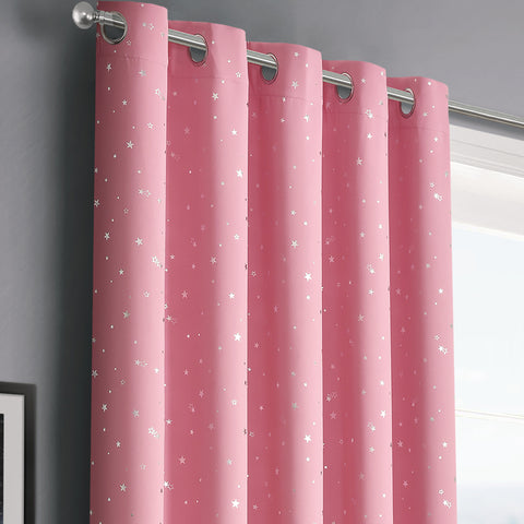 Velosso Stars Pink Thermal Blackout Ready Made Eyelet Curtains