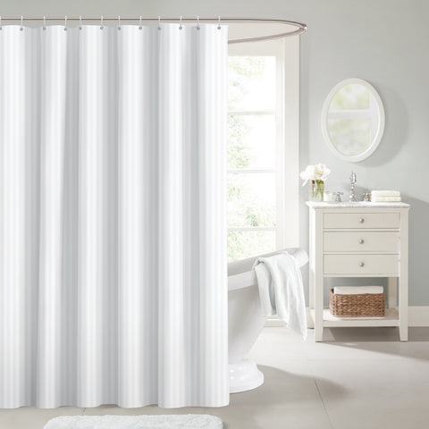 Velosso White Striped Shower Curtains