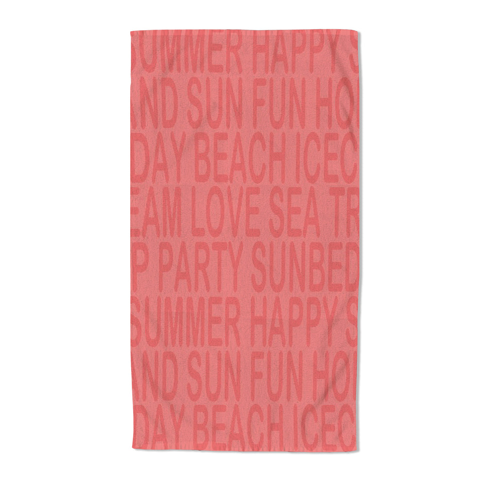 Velosso Salmon Pink Summer Happy Embossed Jacquard Beach Towel