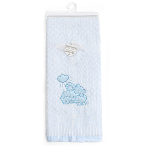 Blue Teddy Bear Embroidered Baby Shawl