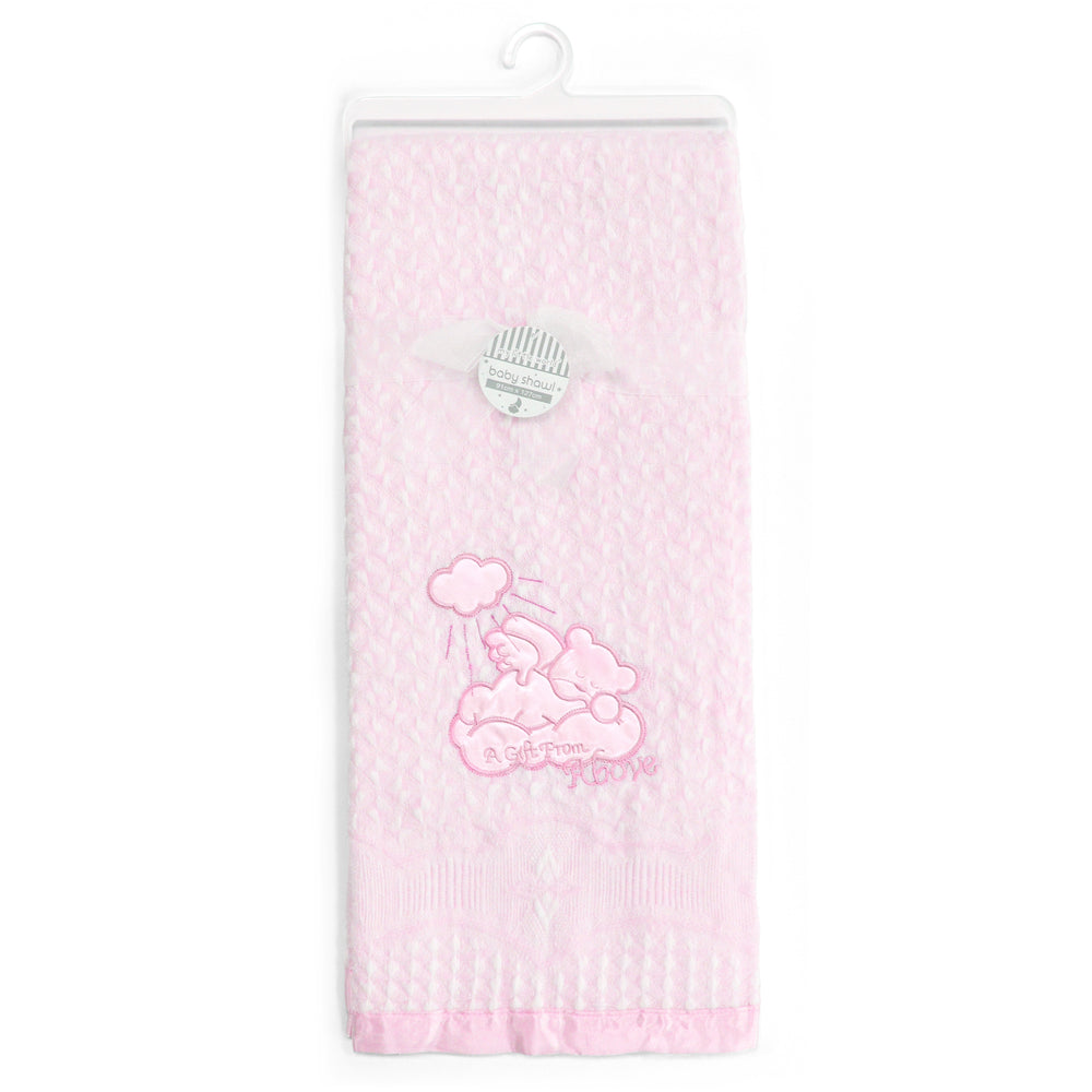Pink Teddy Bear Embroidered Baby Shawl