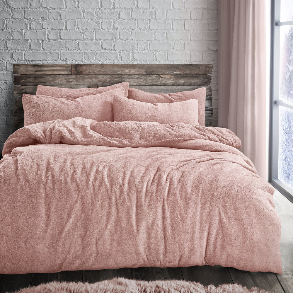 Velosso Blush Pink Teddy Fleece Duvet Cover & Pillowcase Set