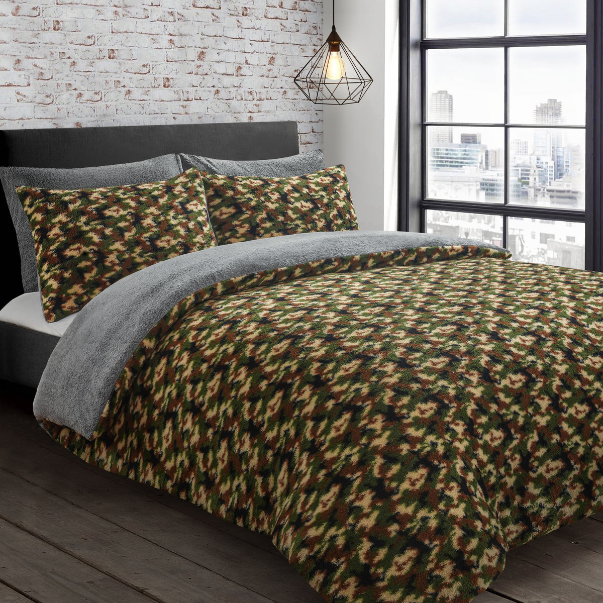 Camouflage Teddy Fleece Duvet Cover & Pillowcase Set Linens Online