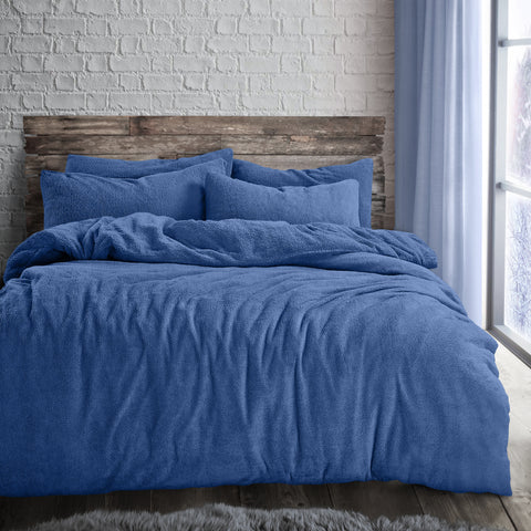 Velosso French Blue Teddy Fleece Duvet Cover & Pillowcase Set