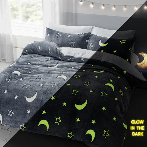 Velosso Moon And Stars Glow In The Dark Duvet Cover & Pillowcase Set