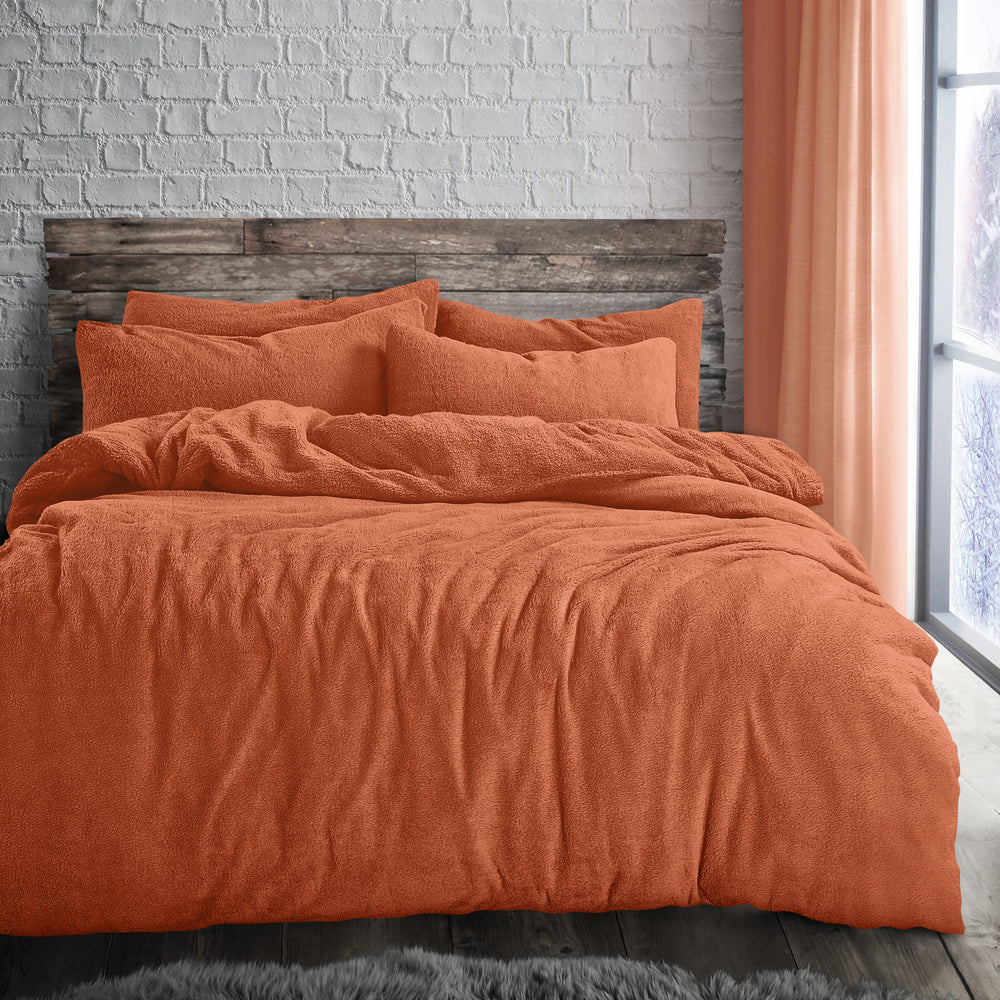 Velosso Orange Teddy Fleece Duvet Cover & Pillowcase Set