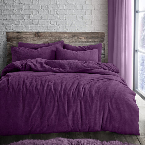 Velosso Purple Teddy Fleece Duvet Cover & Pillowcase Set