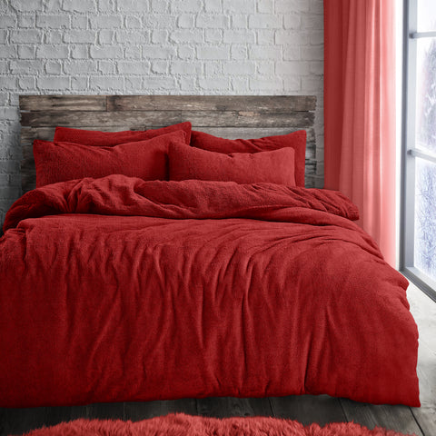 Velosso Red Teddy Fleece Duvet Cover & Pillowcase Set