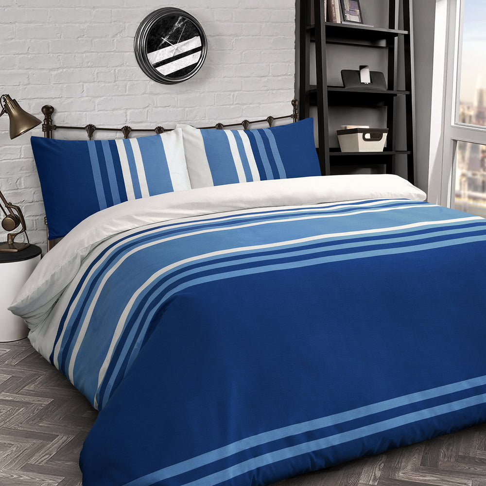 Velosso Tonal Stripe Blue Duvet Cover & Pillowcase Set